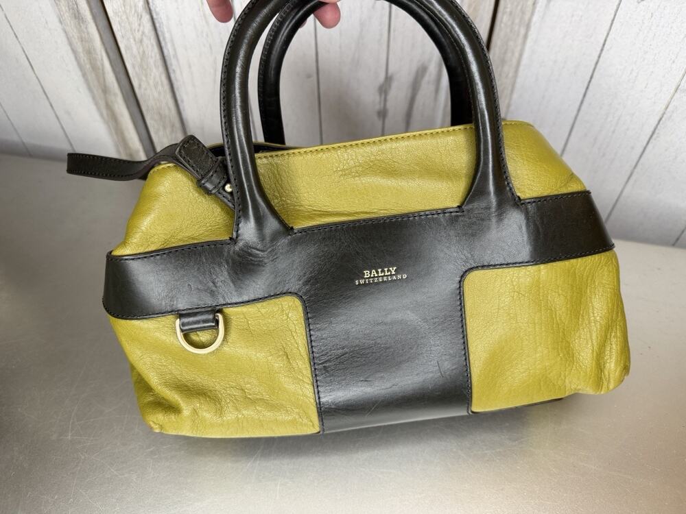 Bally Switzerland Satchel Top Handle Bag Avo Green Black Leather